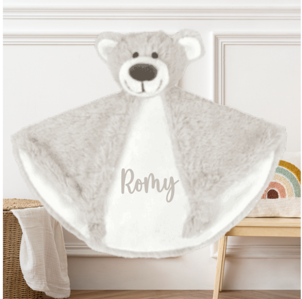 Doudou plat personnalisé Ourson Gris