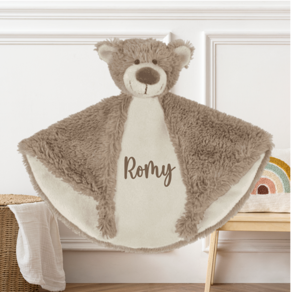 Doudou personnalisé plat ourson marron
