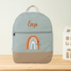 Sac à dos enfant personnalisé vert sage arc en ciel orange et bleu