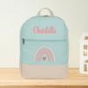 Sac à dos enfant personnalisé vert sage arc en ciel rose