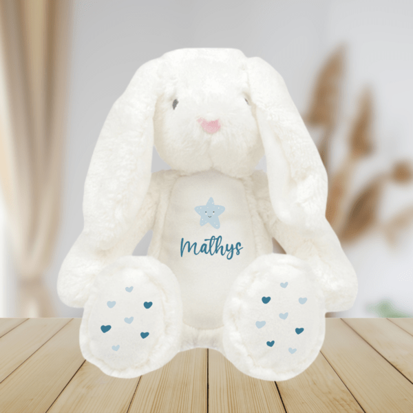 Peluche personnalisée lapin blanc étoile bleu