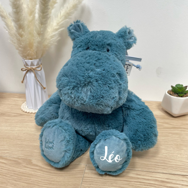 peluche hippopotame personnalisé bleu