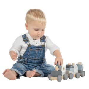 Petit train naissance personnalisé à empiler en bloc bleu - Sans prénom, Bleu
