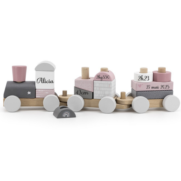 Petit train naissance personnalisé à empiler en bloc Rose – Image 8
