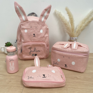 Kit lapin sac + trousse +gourde 350ml et lunch bag personnalisé - kit rentrée scolaire
