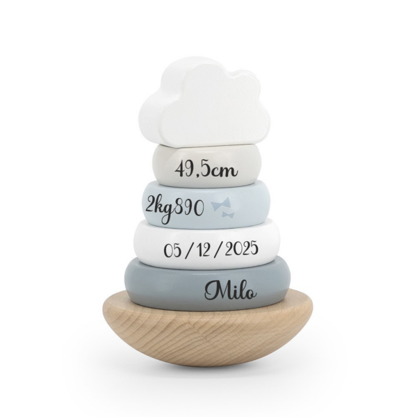 Tour/pyramide anneaux personnalisé prénom enfant en bois libellule – Image 10