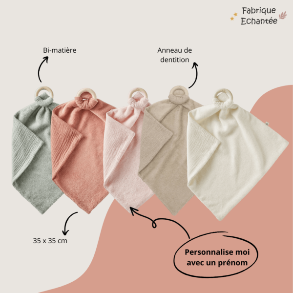Doudou personnalisé avec anneau dentition en bois – Image 2