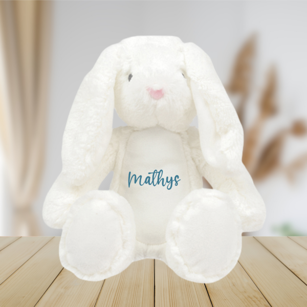 Peluche lapin blanc prénom bleu
