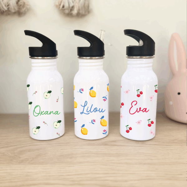 Rentrée scolaire, cadeau personnalisé, gourde école, gourde motif fruit