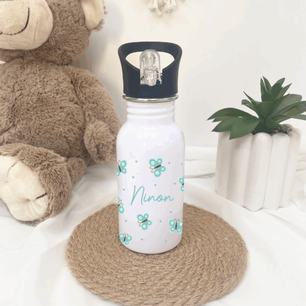 gourde enfant école personnalisé, cadeau anniversaire, gourde papillon