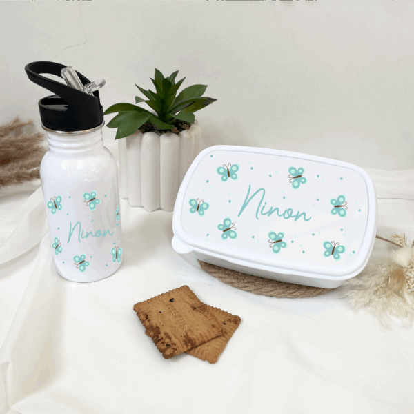 ensemble rentrée scolaire, gourde et boîte personnalisé goûter