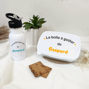 duo gourde + boîte à goûter personnalisé, gourde enfant, boîte à gouter école