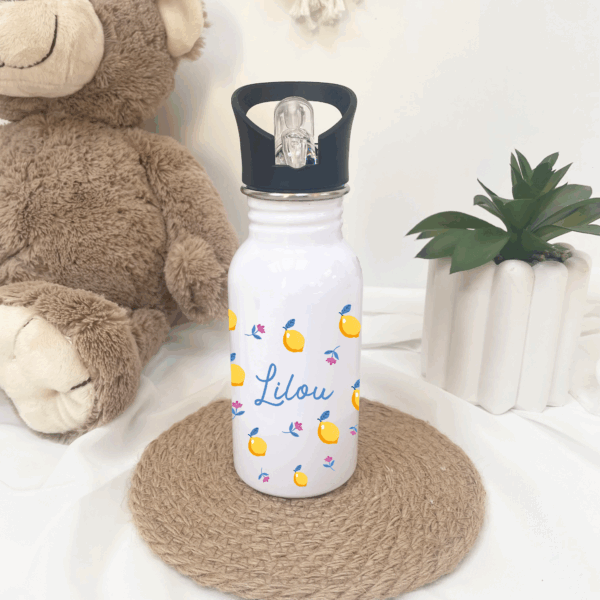 gourde citron personnalisé, cadeau enfant, gourde centre aéré, gourde