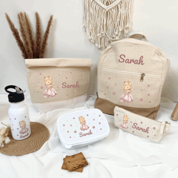Kit rentrée scolaire, sac à dos personnalisé, trousse personnalisé, gourde et boîte à gouter enfant, école lunchbag